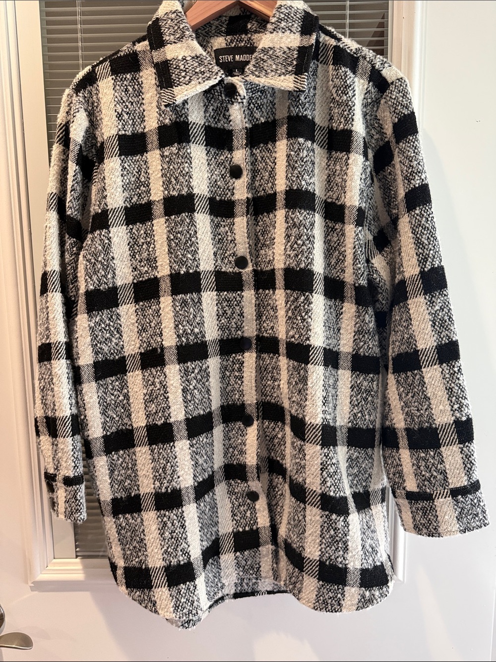 Steve Madden Black and White Plaid Button-Up Jacket
